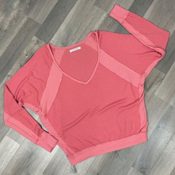 Free People Santa Clara Thermal Oversized Shirt Coral Pink Orange Medium - Picture 14 of 14